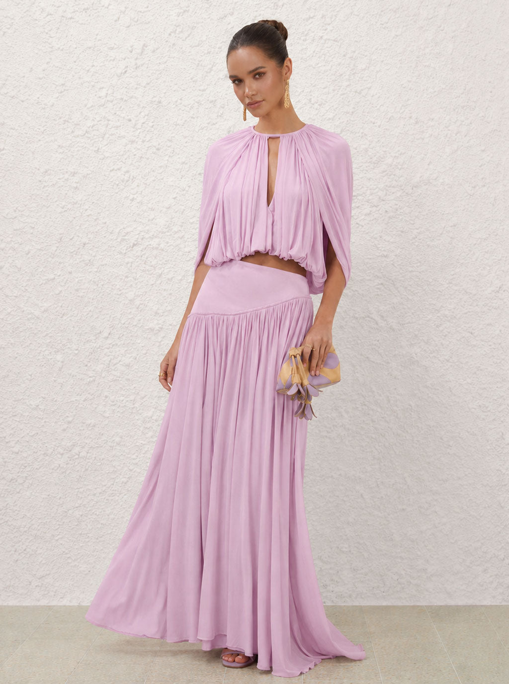 Zephrina Marcella pleated cape maxi set in pink
