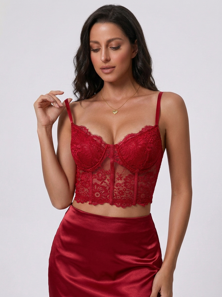 Zephrina longline floral lace bra in black