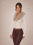 Zephrina Annalise faux-fur collar cardigan in apricot