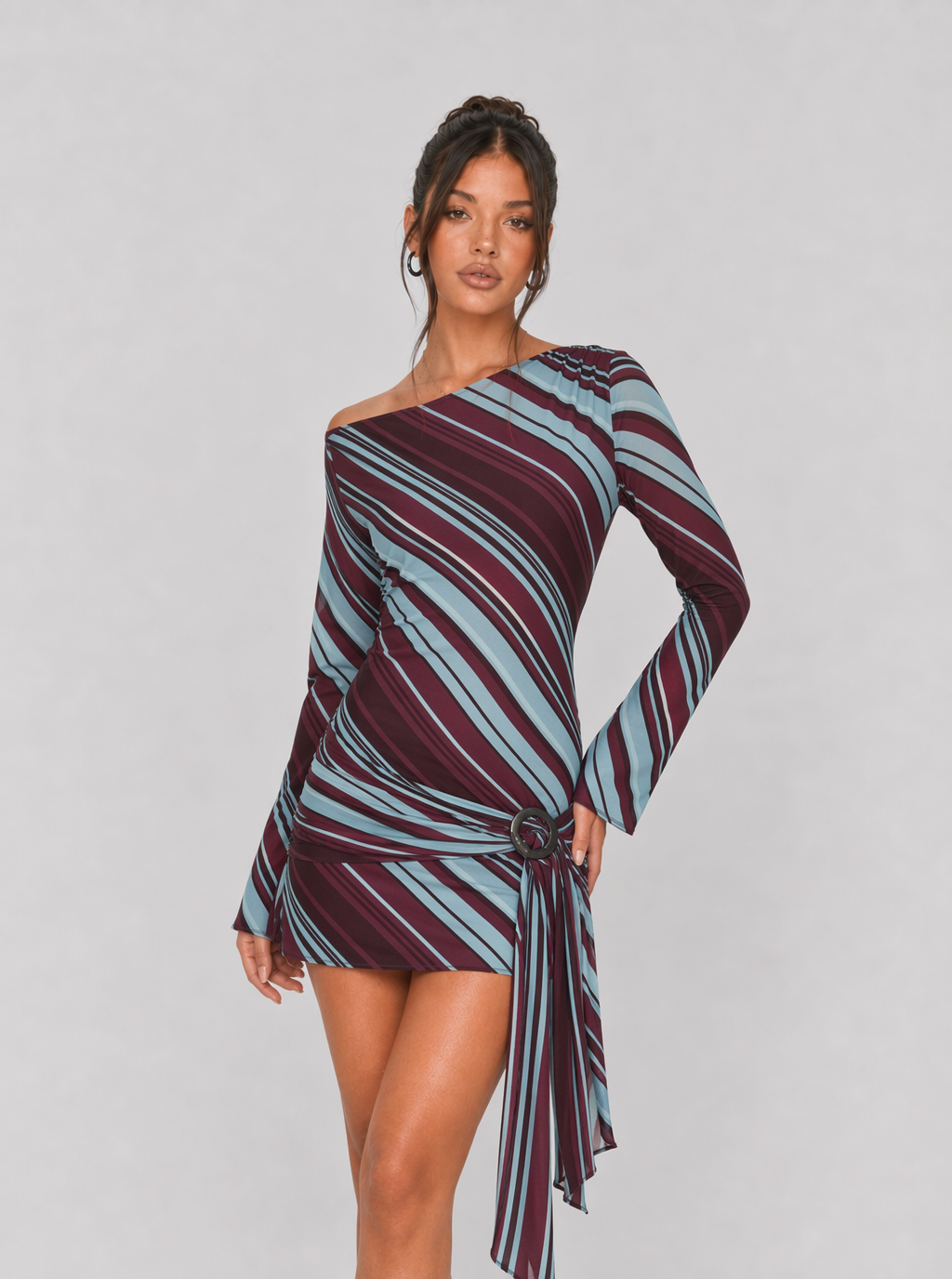Zephrina Ilaria striped one-shoulder mini dress in blue