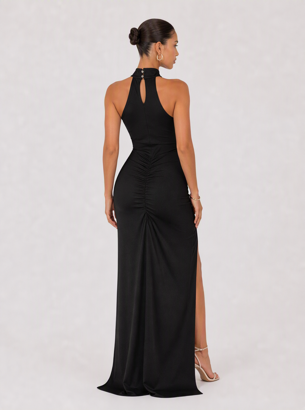 Zephrina Rosalinde sequin-halter slit maxi dress in black