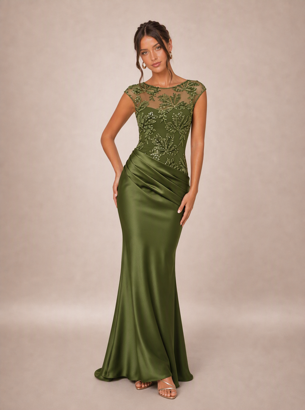 Zephrina Florimel botanical lace maxi dress in olive green