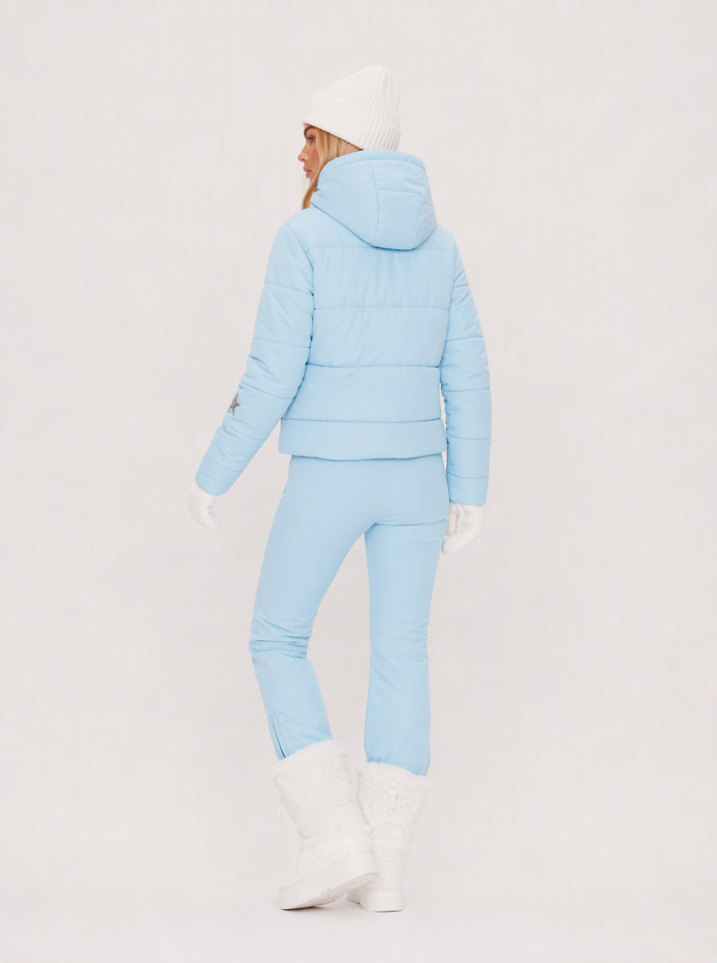 Zephrina Ingunn pastel quilted ski set with hooded jacket and flared pants in blue