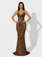 Zephrina leopard cowl-neck maxi dress with slim straps