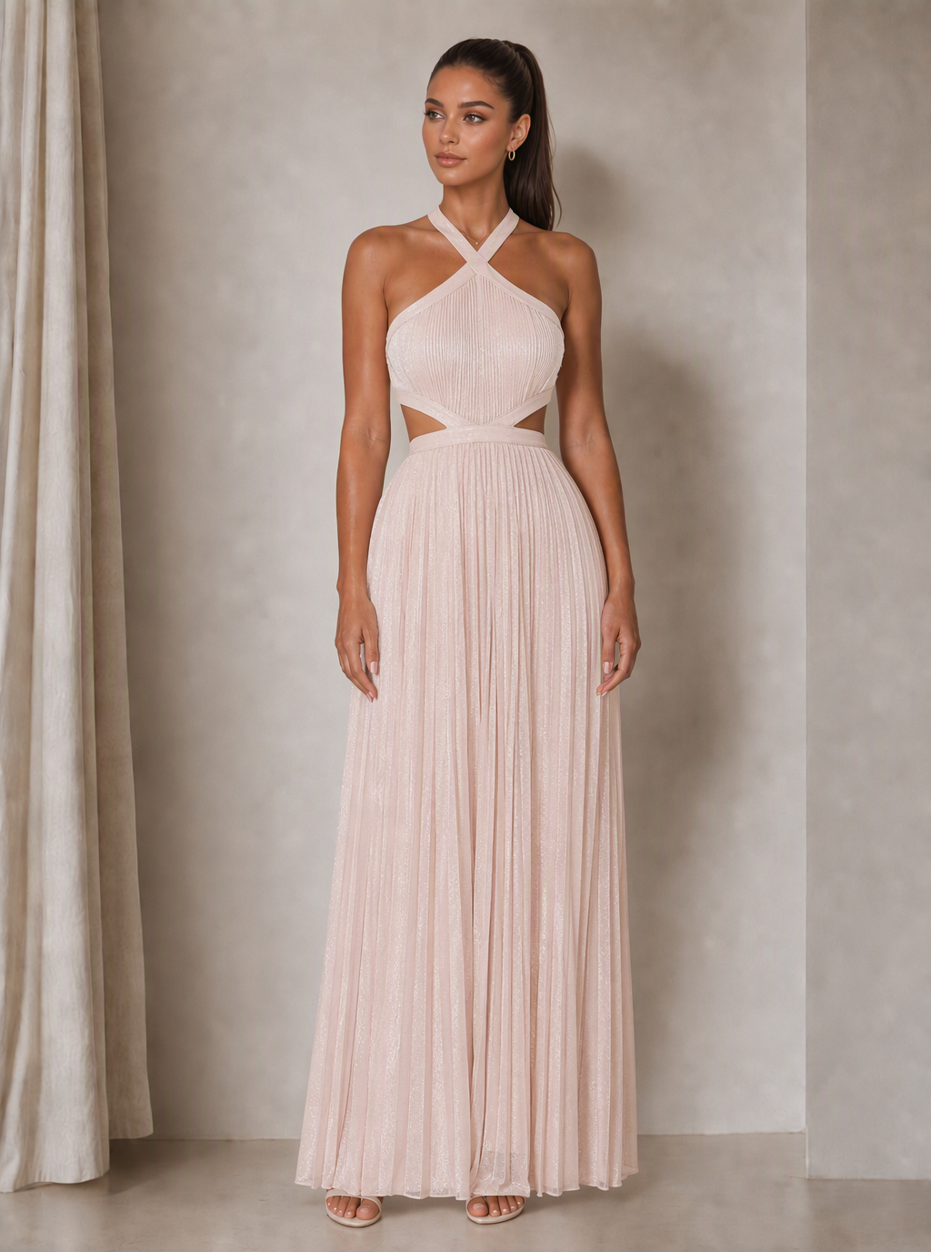 Zephrina Celandine cutout pleated maxi dress in pink