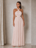 Zephrina Celandine cutout pleated maxi dress in pink