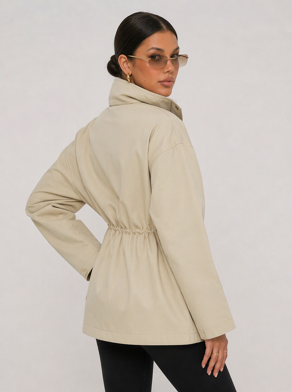Zephrina Rowena drawstring utility jacket in light khaki