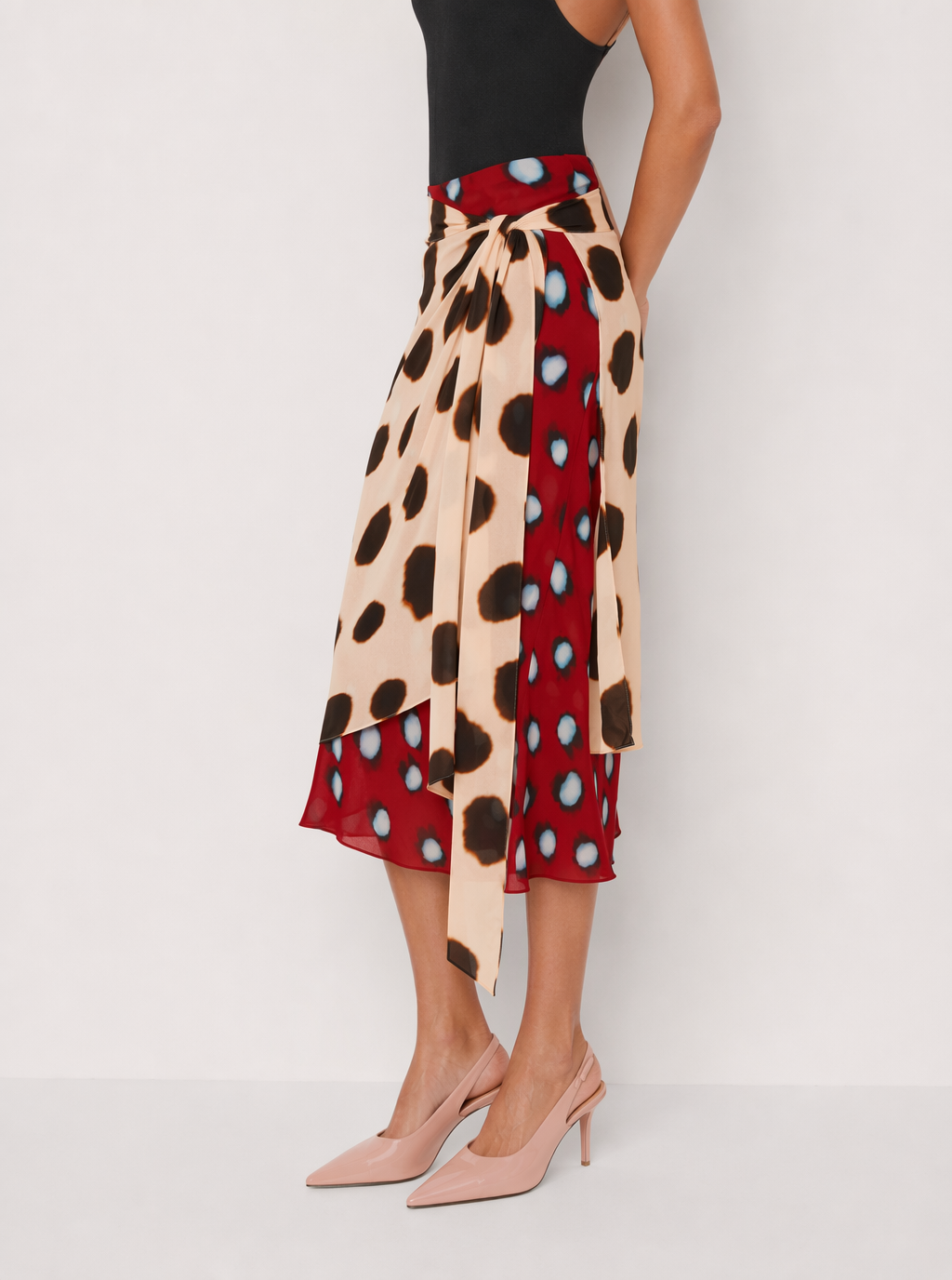 Zephrina Linnea tie-waist midi skirt in khaki