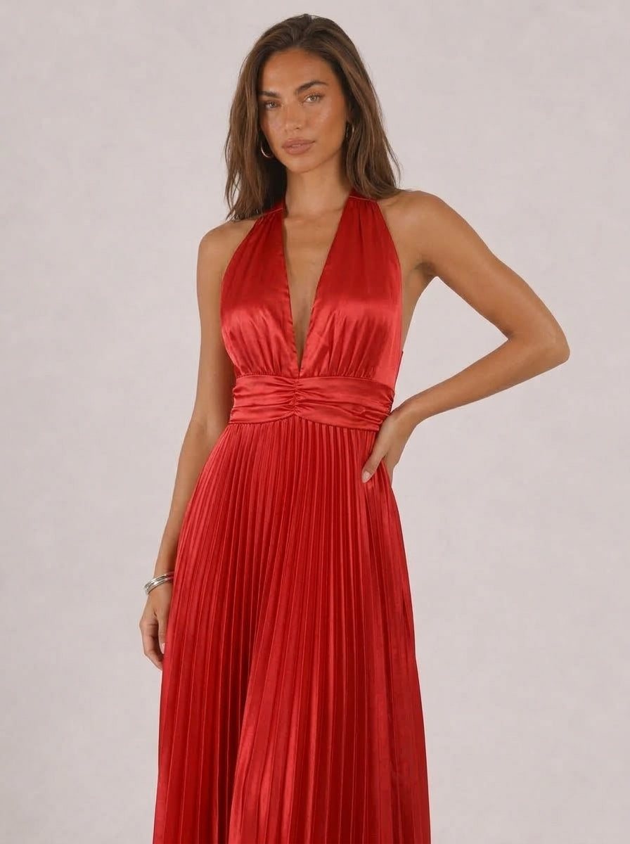 Zephrina Avenelle pleated satin maxi dress