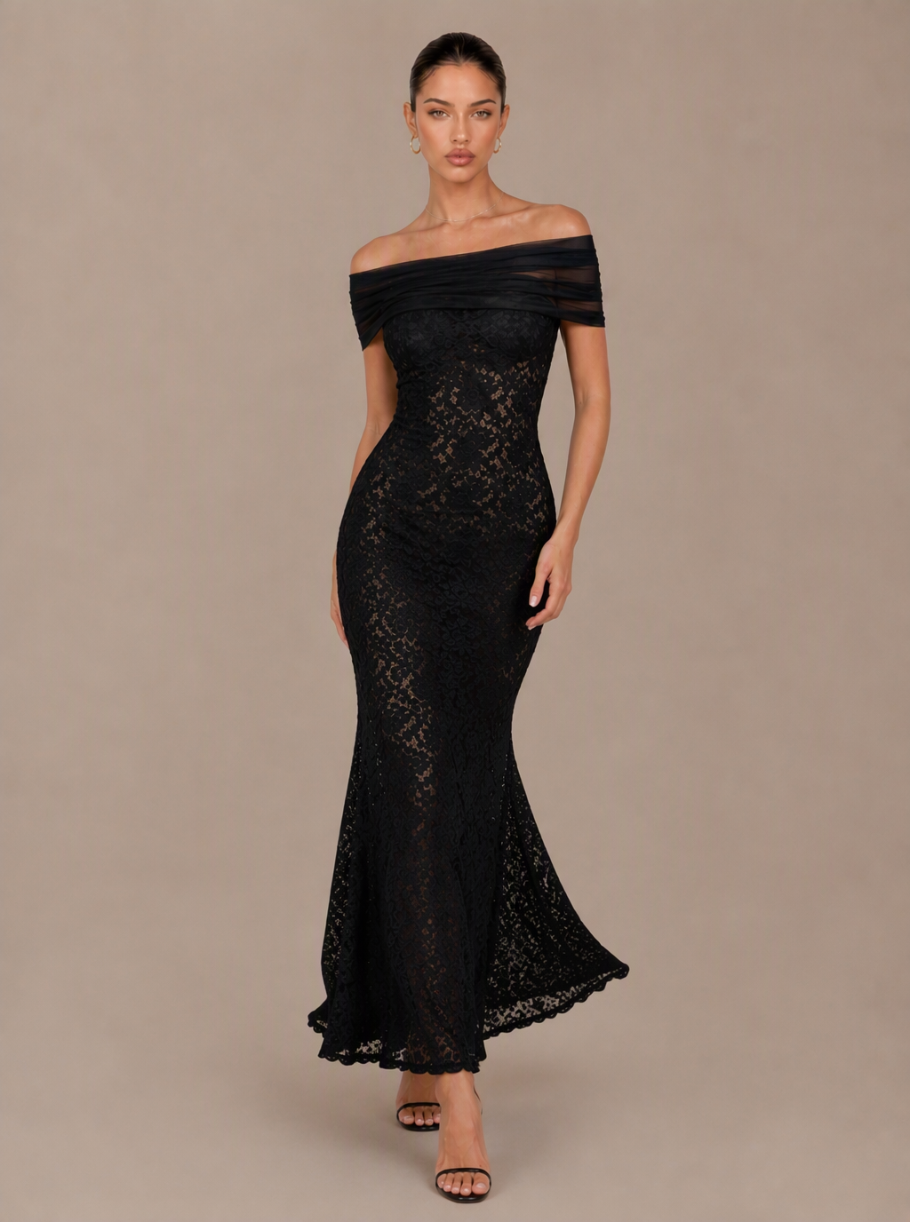 Zephrina Saphira off-shoulder lace maxi dress in black