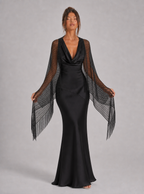 Zephrina Iolanthe long fringe shawl in black