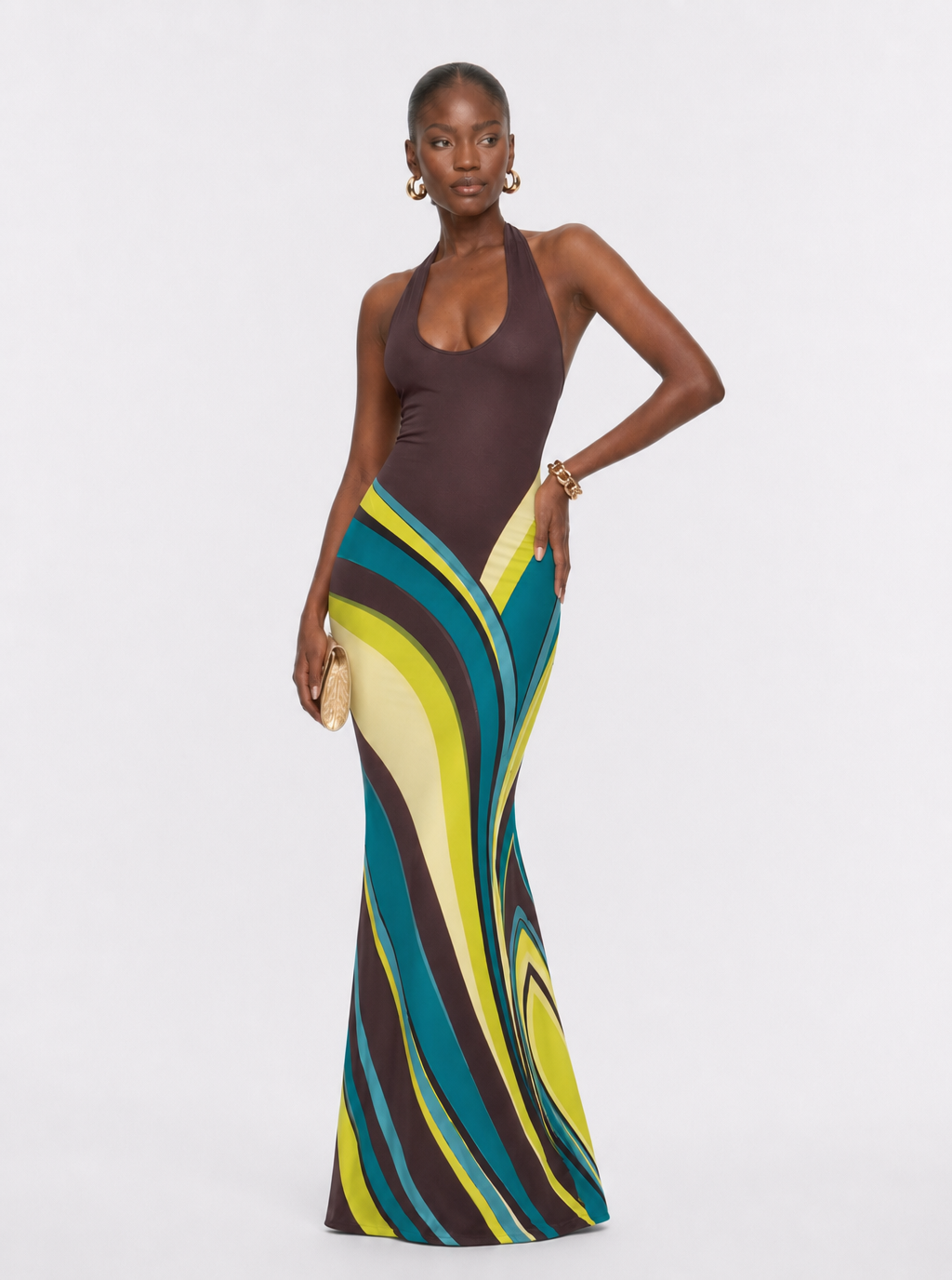 Gwen Geometric Halter Maxi Dress