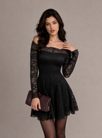 Zephrina Daria off-shoulder lace mini dress in black