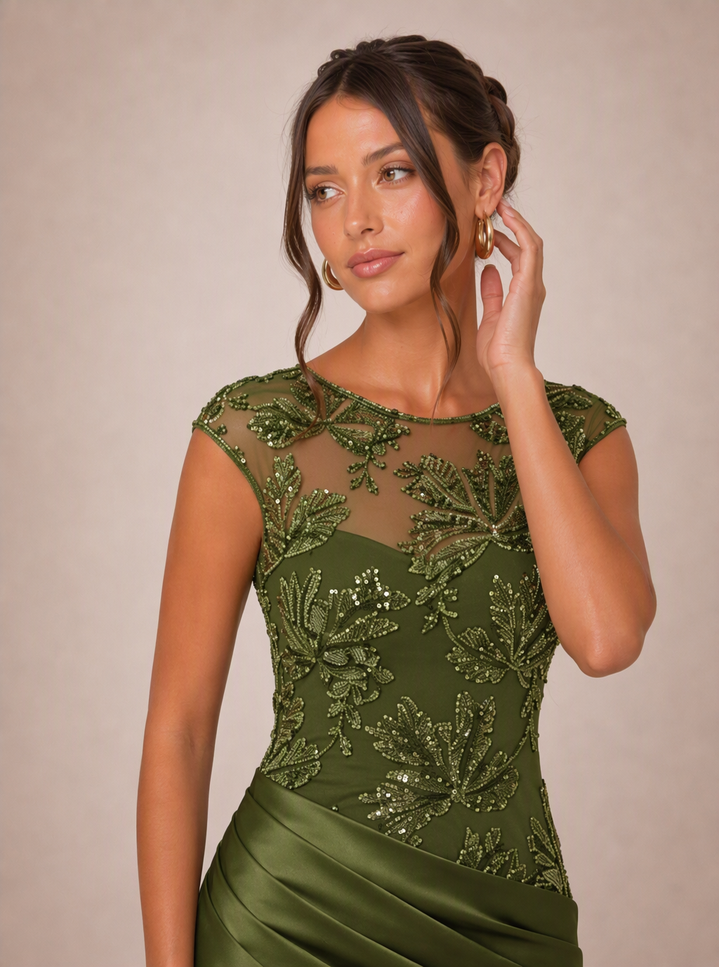 Zephrina Florimel botanical lace maxi dress in olive green