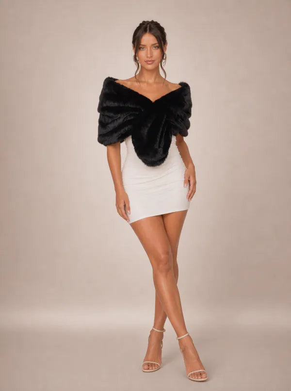 Zephrina Rosalba plush faux-fur shawl in apricot