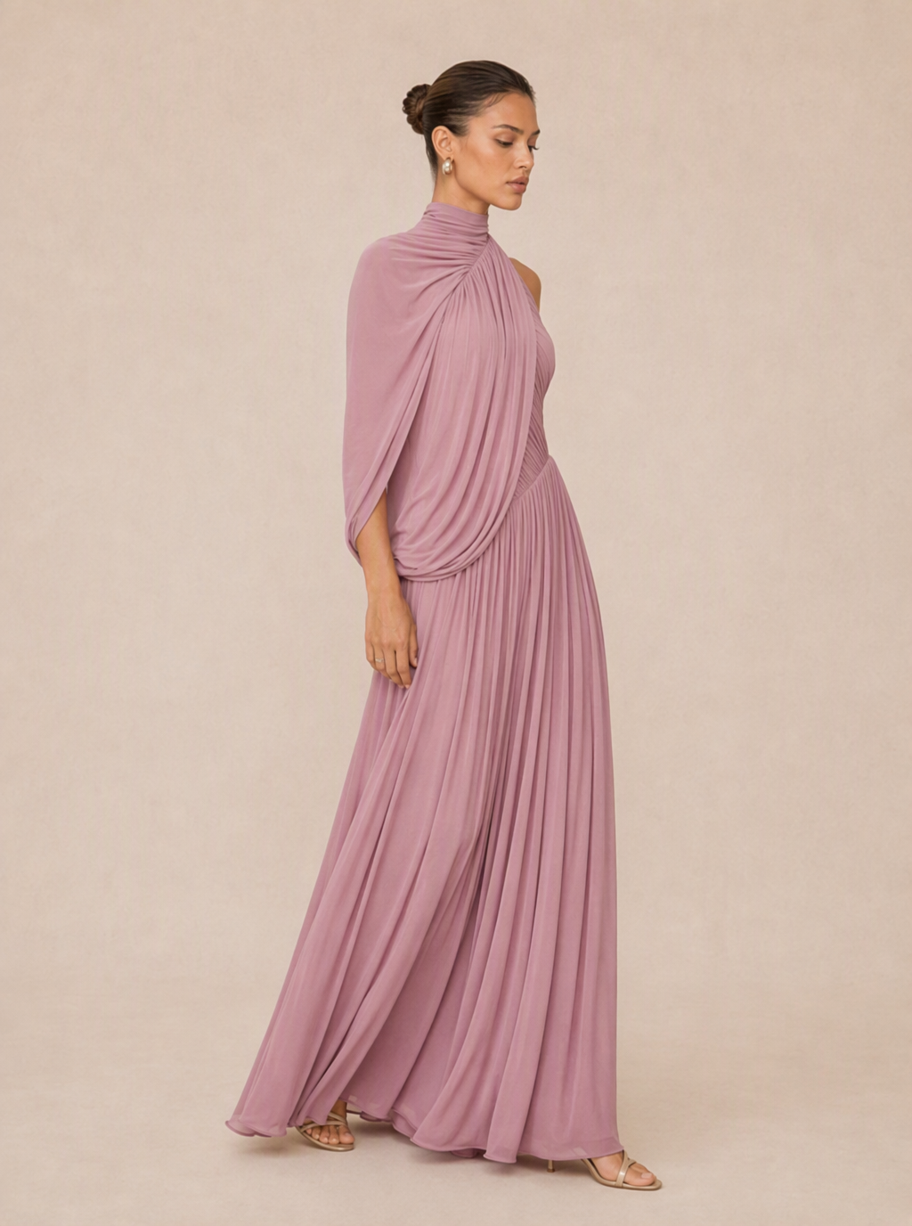 Zephrina Felicity asymmetric cape maxi dress in peach
