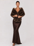 Zephrina Marietta draped faux-fur shawl in coffee