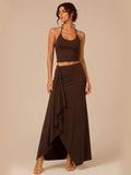 Zephrina Halter Neck Draped Maxi Skirt Set