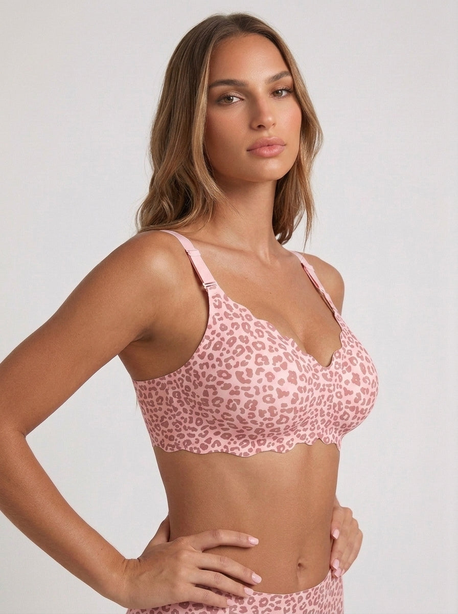Zephrina scalloped polka dot bra in nude and black