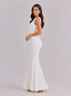 Zephrina Carmelina low-back satin maxi dress in white