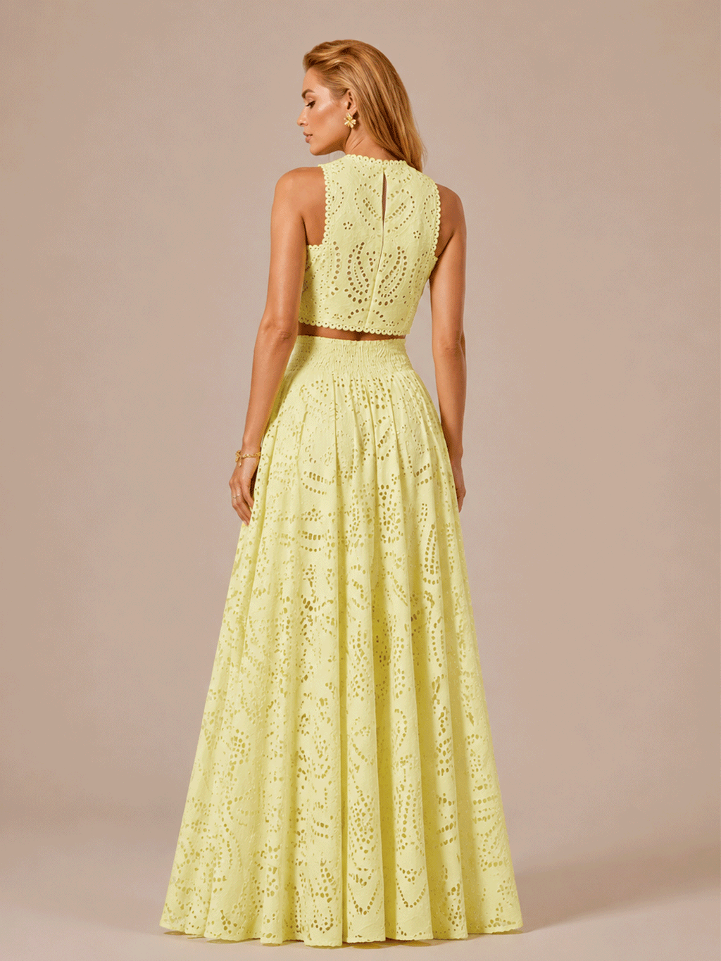 Eyelet Two-Piece Maxi Skirt Set