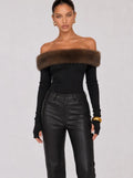 Zephrina Leonora faux-fur off-shoulder knit top in black