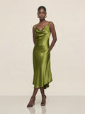 Satin Cowl-Neck Slip Midi Dress