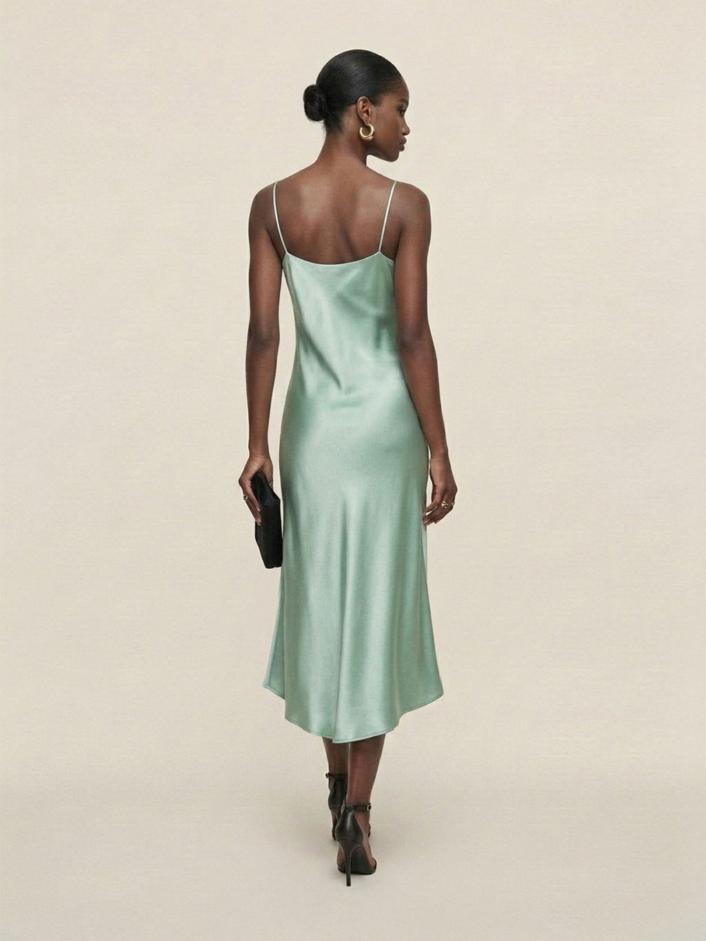 Satin Cowl-Neck Slip Midi Dress