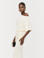 Abigail schulterfreies, gerafftes Maxikleid