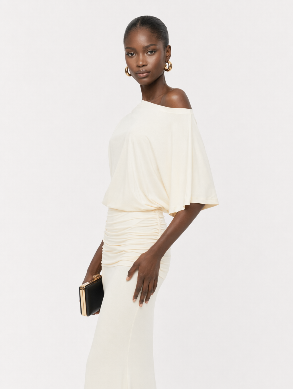 Off-the-shoulder Pleated Maxi Dress