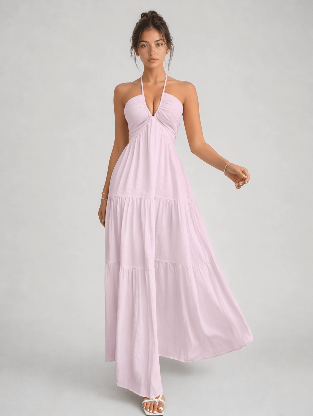 Halter Deep V Bow-Knot Maxi Dress