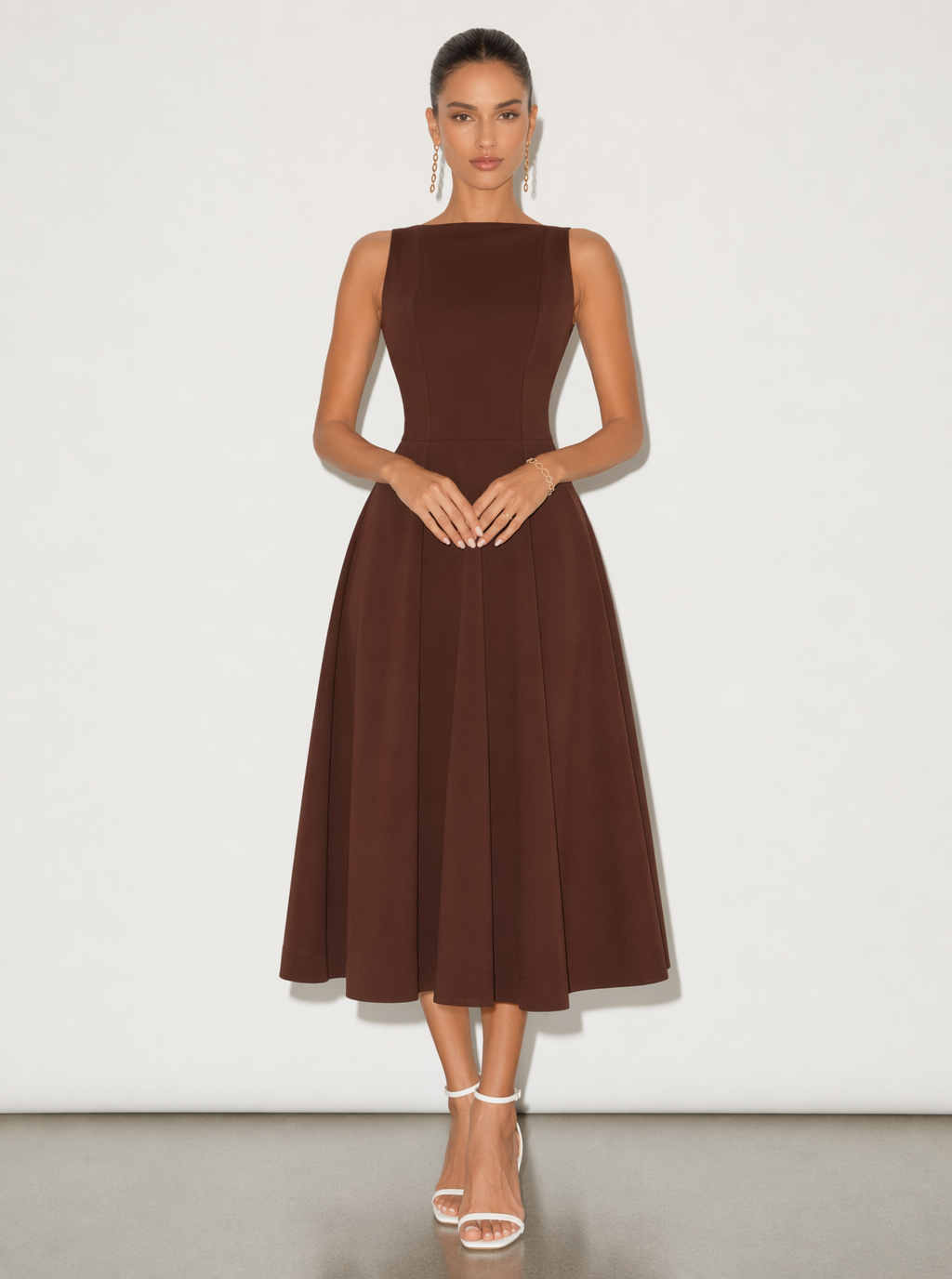 Zephrina Greta clean A-line midi dress in white