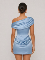 Zephrina Vaila draped one-shoulder mini dress in blue