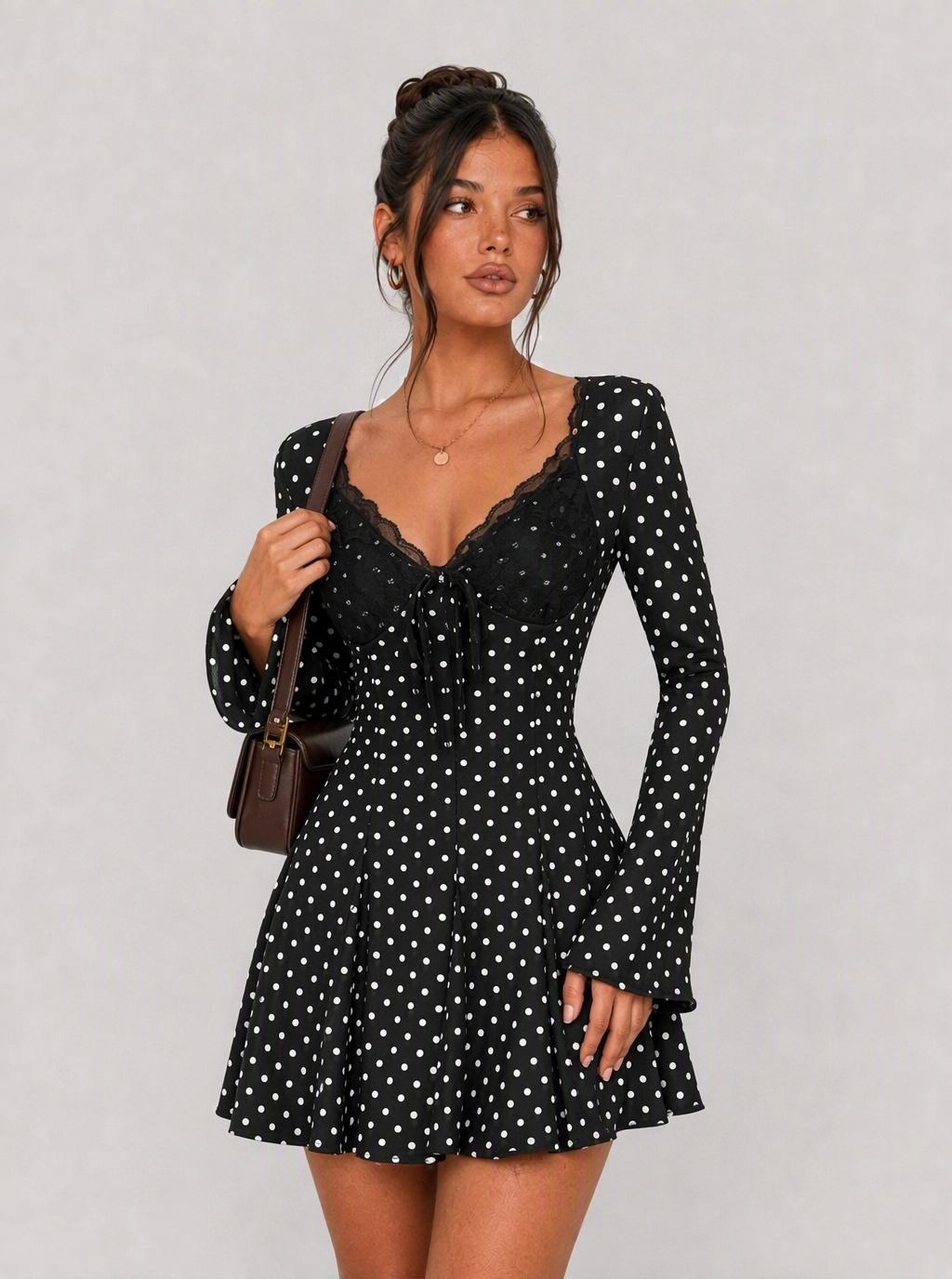 Zephrina Brielle lace-trim polka dot mini dress in black