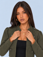 Zephrina Georgette military denim jacket in army green