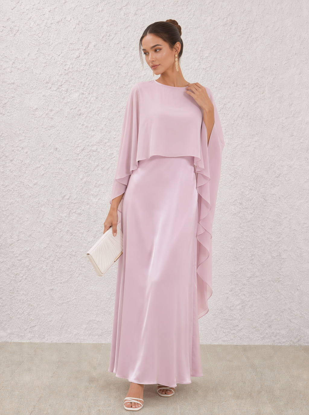 Zephrina Paloma satin cape maxi dress in green