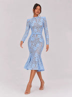 Zephrina Honoria floral lace midi dress in blue