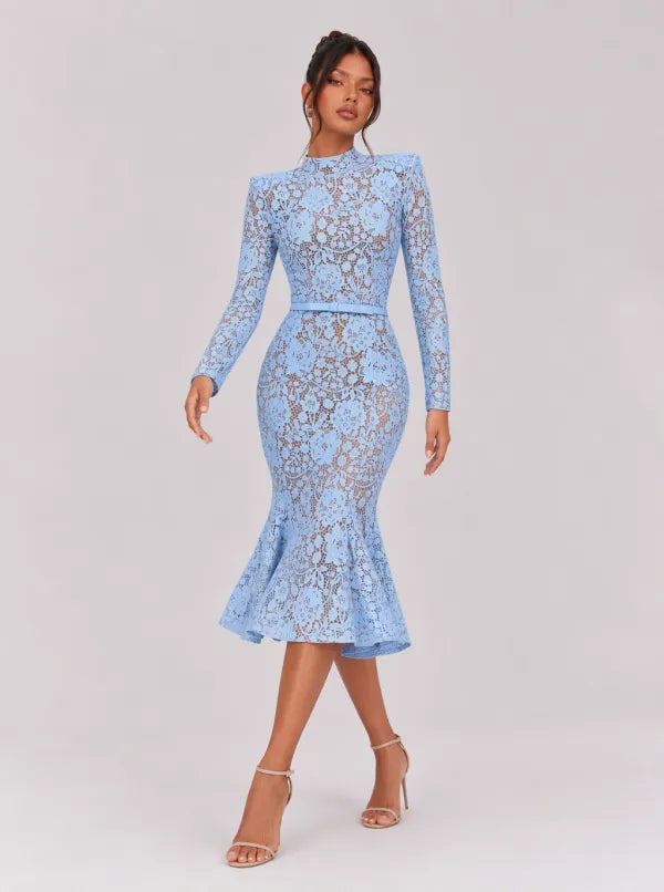 Zephrina Honoria floral lace midi dress in blue