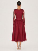 Zephrina Rowena lace sleeve midi dress in burgundy
