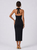 Zephrina Sabine lace halter midi dress in black