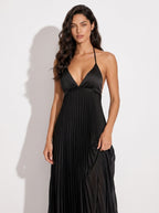 Zephrina Sabine pleated halter maxi dress in black