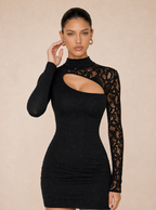 Zephrina Ivara one-sleeve lace mini dress in black