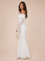 Zephrina Cyrille off-shoulder lace mermaid gown in white