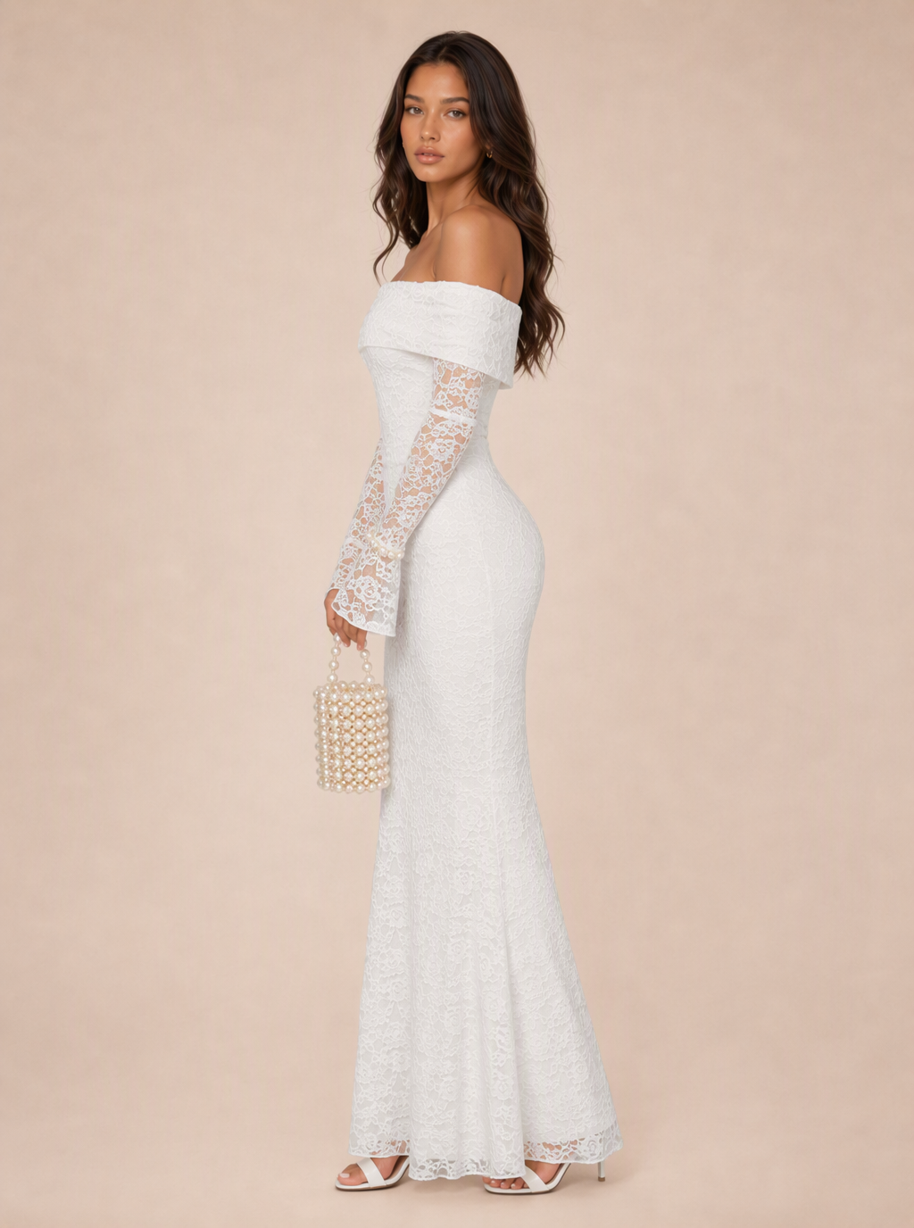 Zephrina Cyrille off-shoulder lace mermaid gown in white