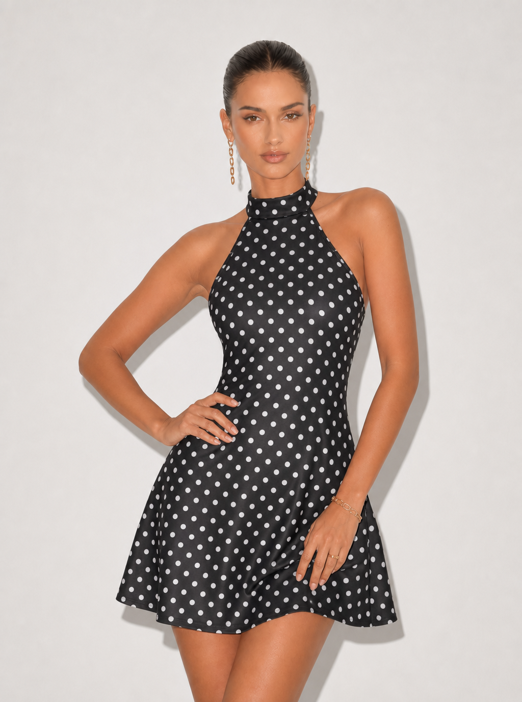 Zephrina Nerissa polka dot halter mini dress in white