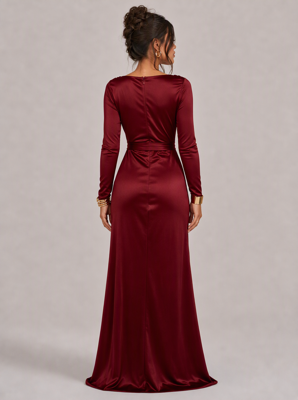 Zephrina Valentina draped satin slit maxi dress in black