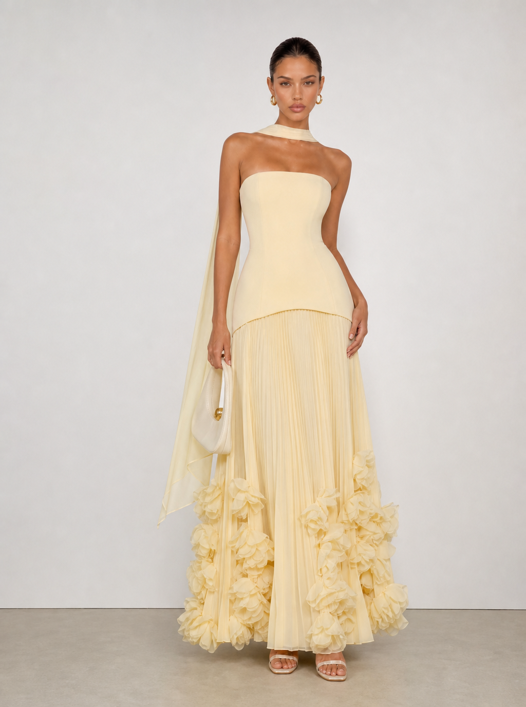 Zephrina Marnelle rosette pleated maxi dress