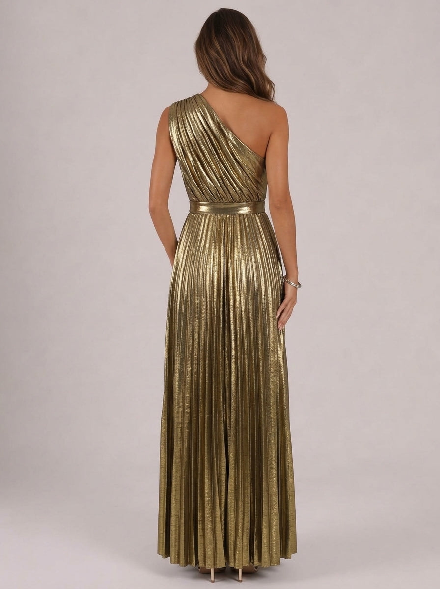 Zephrina Celandra metallic pleated maxi dress