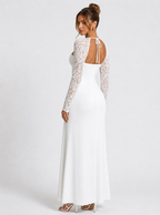 Zephrina Odalise lace sleeve slit maxi dress in white