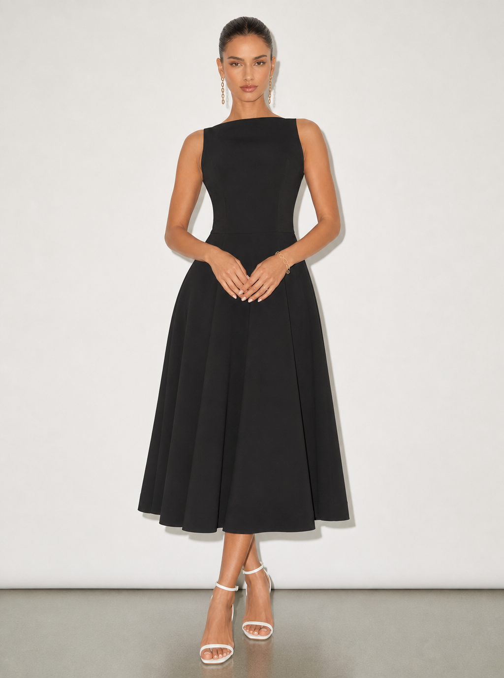Zephrina Greta clean A-line midi dress in white